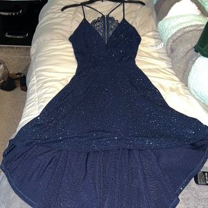 Beautiful Navy Sparkly high-low dress with open lace back